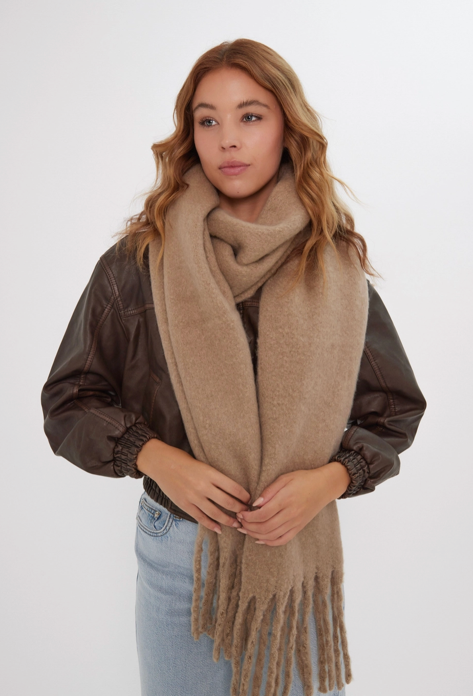 CRIMSON Fluffy Soft Chunky Scarf in Biscuit