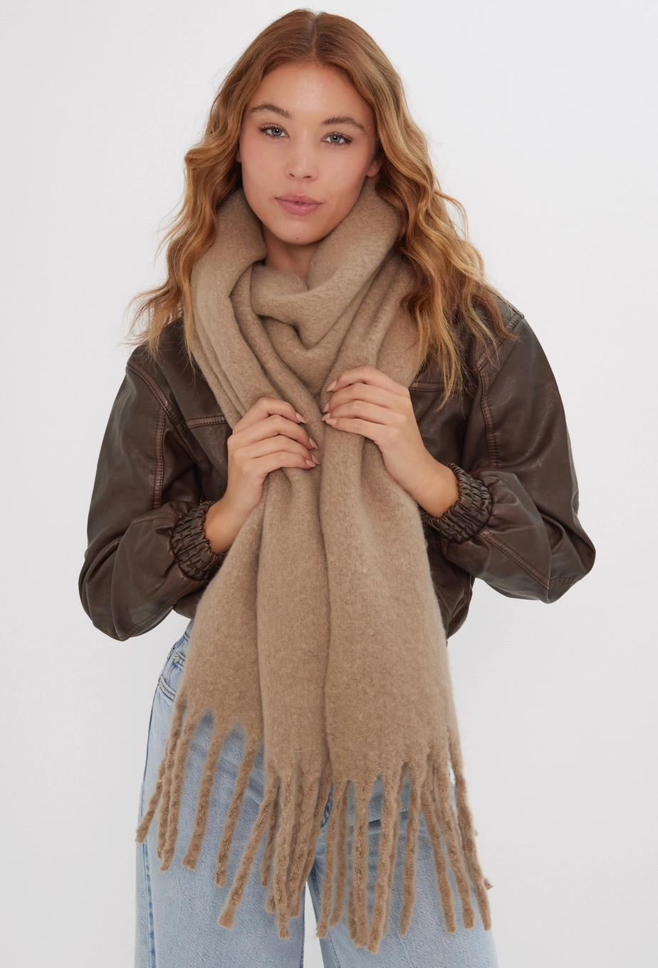 CRIMSON Fluffy Soft Chunky Scarf in Biscuit
