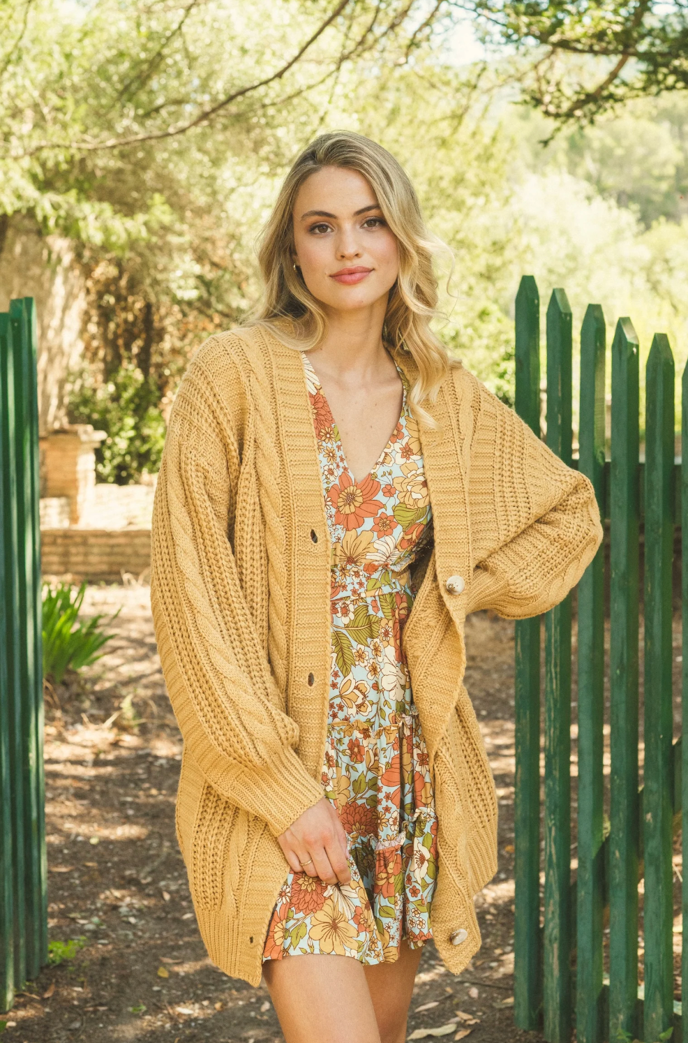 HALLE Knit Button Down Midi Cardigan in Sunshine yellow
