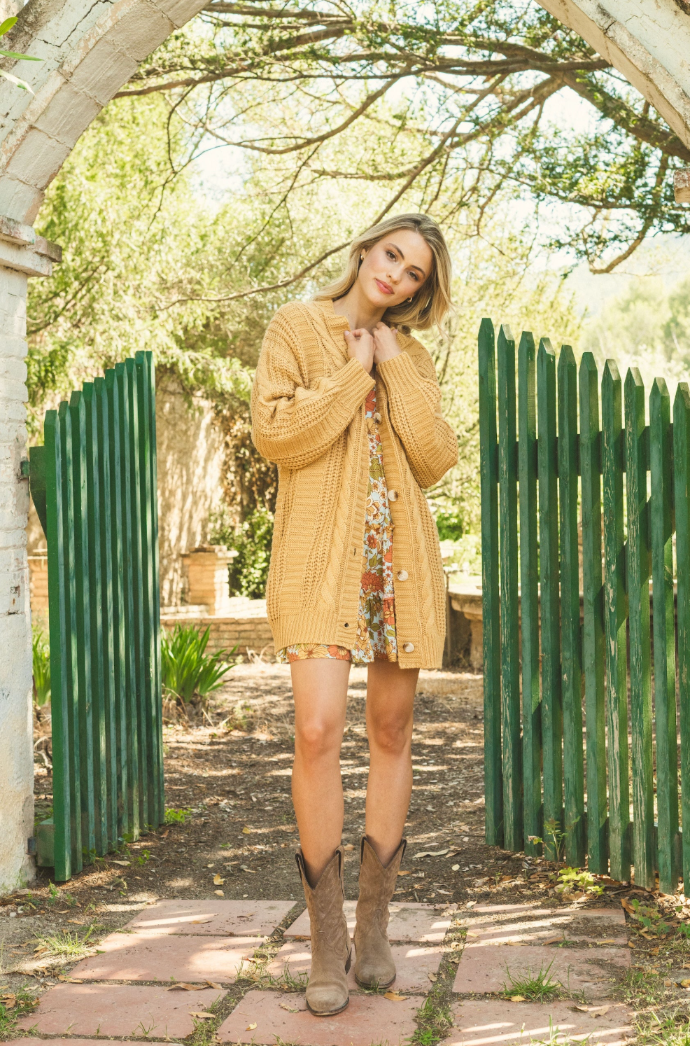 HALLE Knit Button Down Midi Cardigan in Sunshine yellow