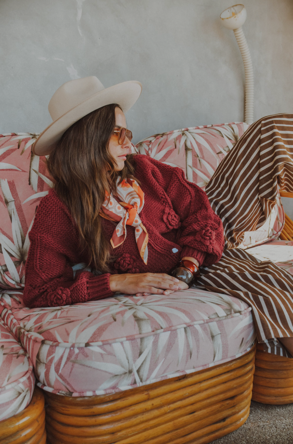 CHELSEA Knit Button Down Crop Cardigan in Maroon Red - 5299