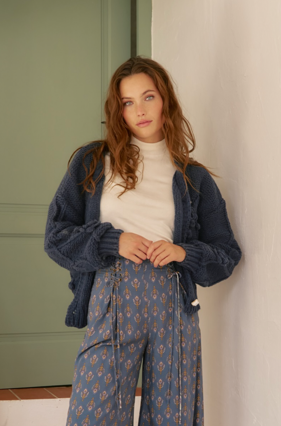 CHELSEA Knit Button Down Crop Cardigan in Navy Blue - 5299