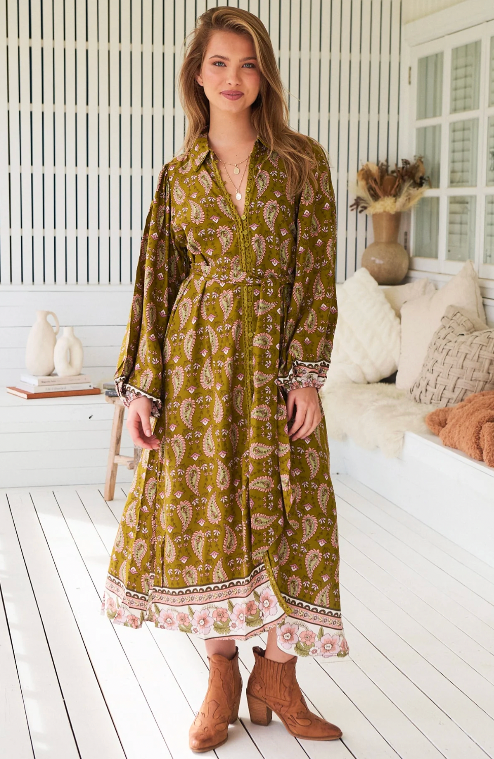 WHITNEY Dress in Mustard Gold Amalie Print
