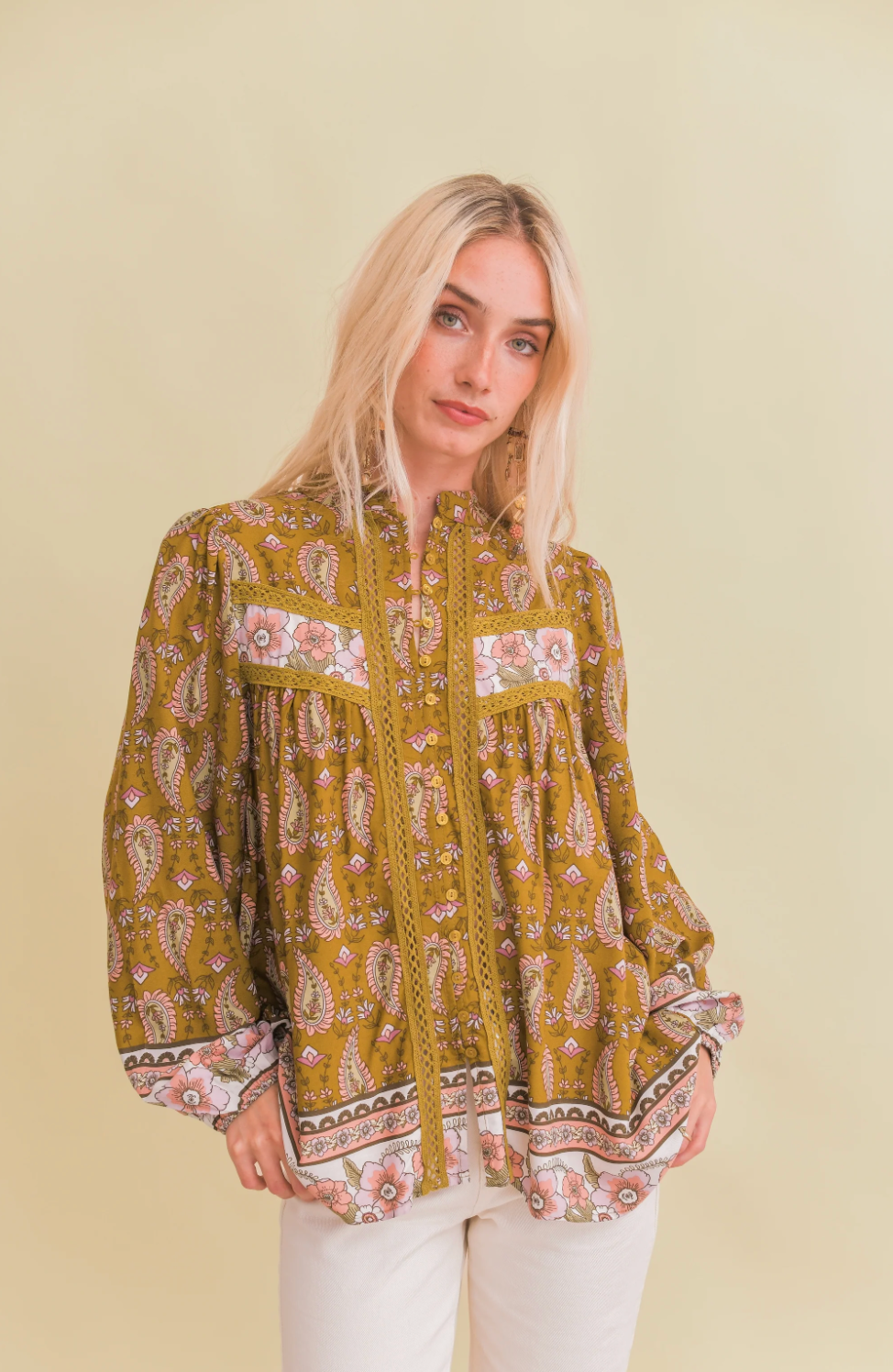 BEE Blouse in Mustard Gold Amalie Print