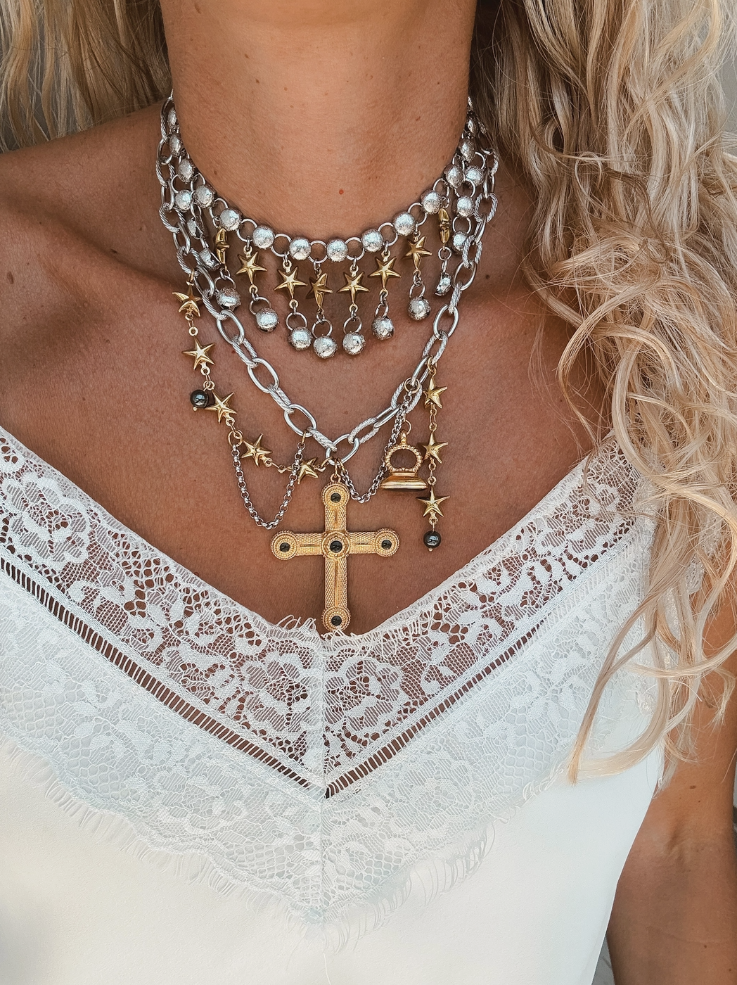 GALAX Silver and Gold Mix Star Choker