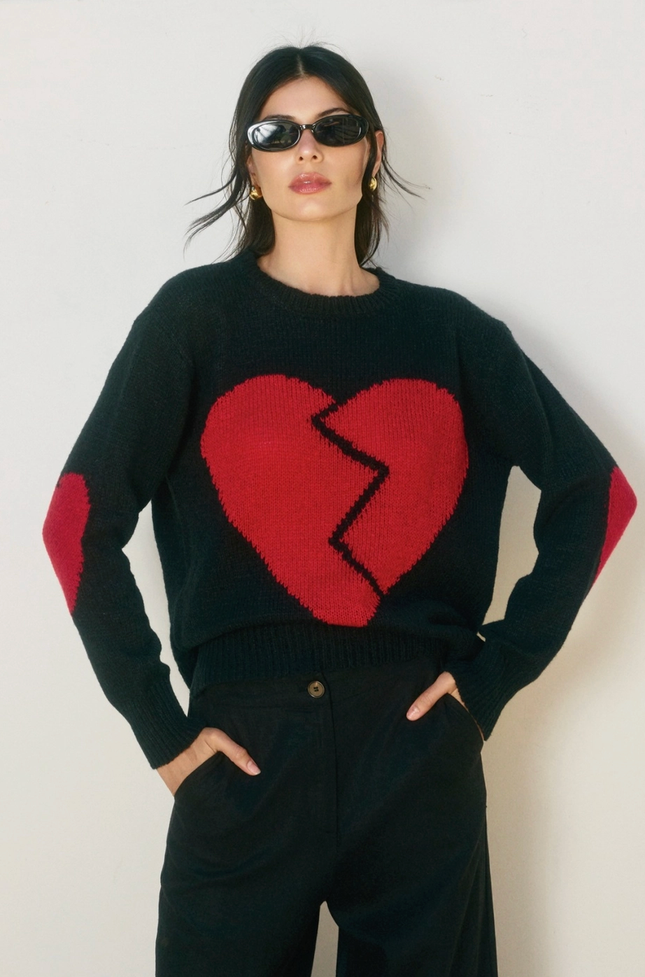 HEARTBREAKER Graphic Elbow Patch Jumper in Black