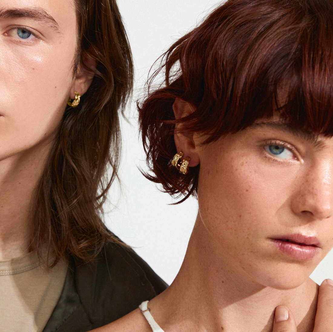 ELARA Organic Semi Chunky Gold Plated Hoop Earrings - 672512053