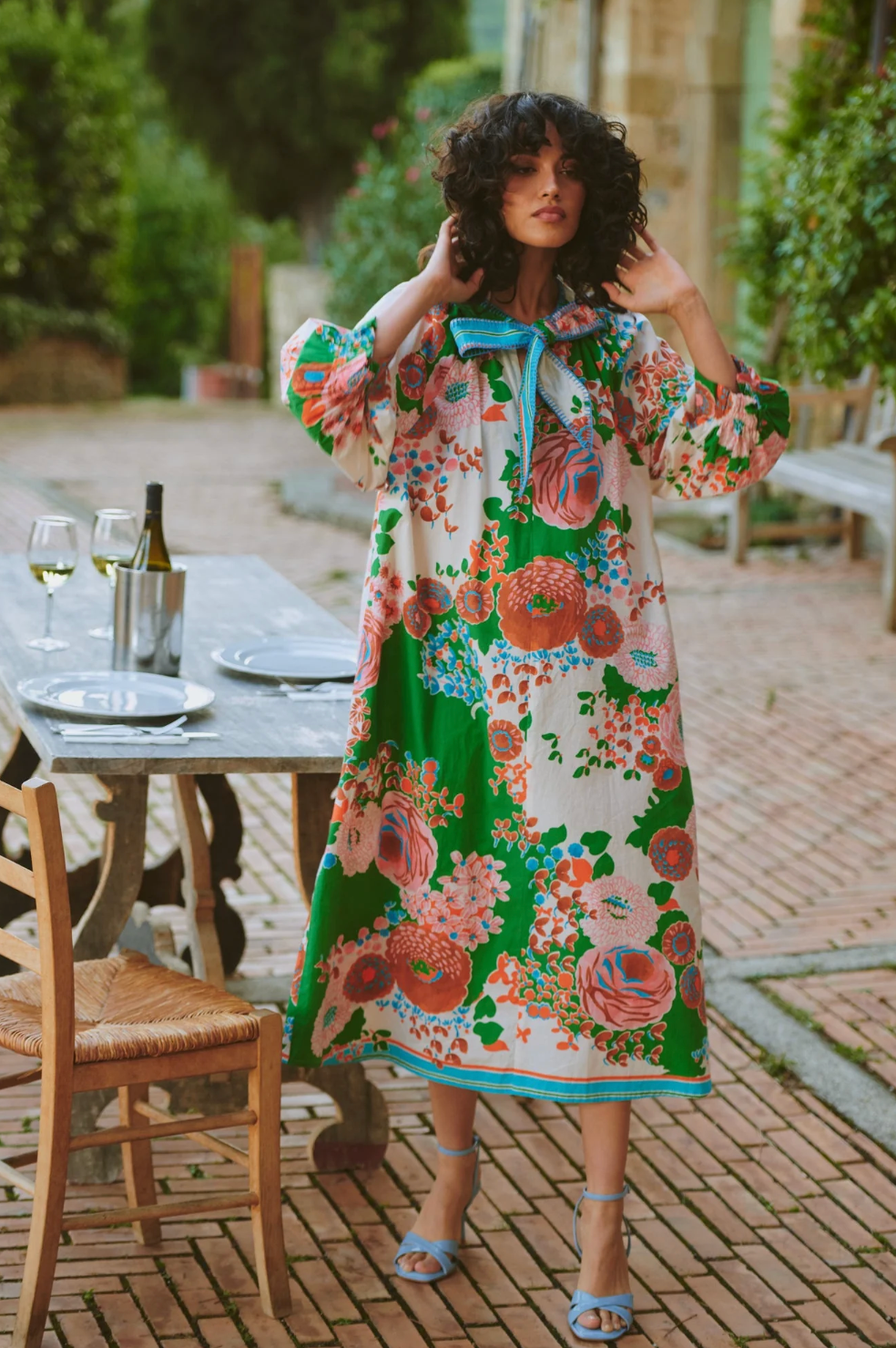 One Hundred Stars Tie Dress in Kitsch Bouquet Green - One Size