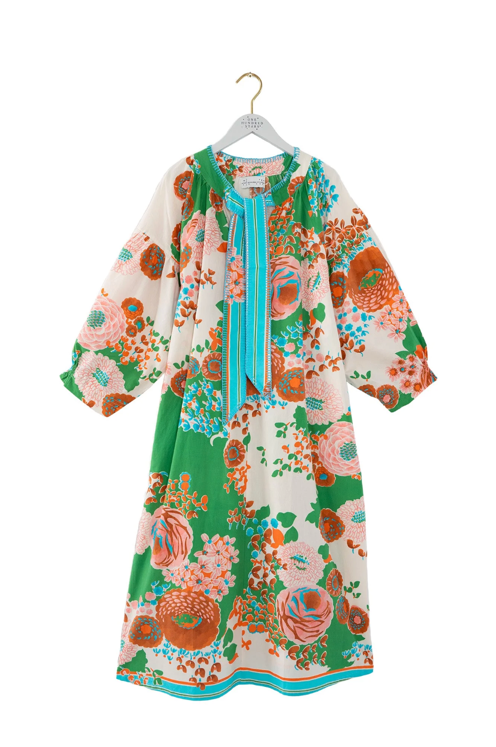 One Hundred Stars Tie Dress in Kitsch Bouquet Green - One Size