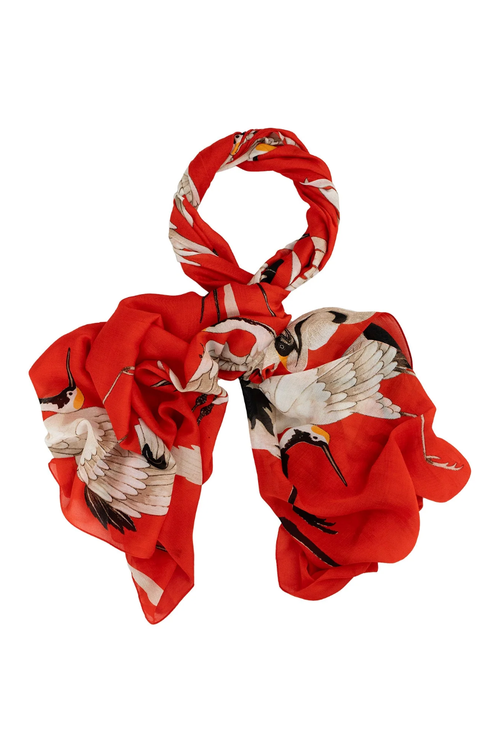 Printed Scarf in Red Scarlet Stork Print by One Hundred Stars - SCASTOSCA