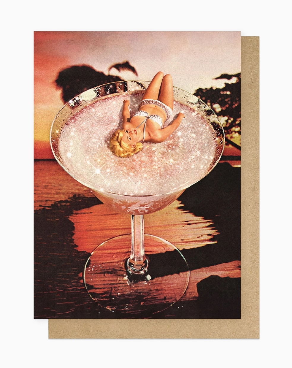 Glitter Pink Margarita Greetings Card