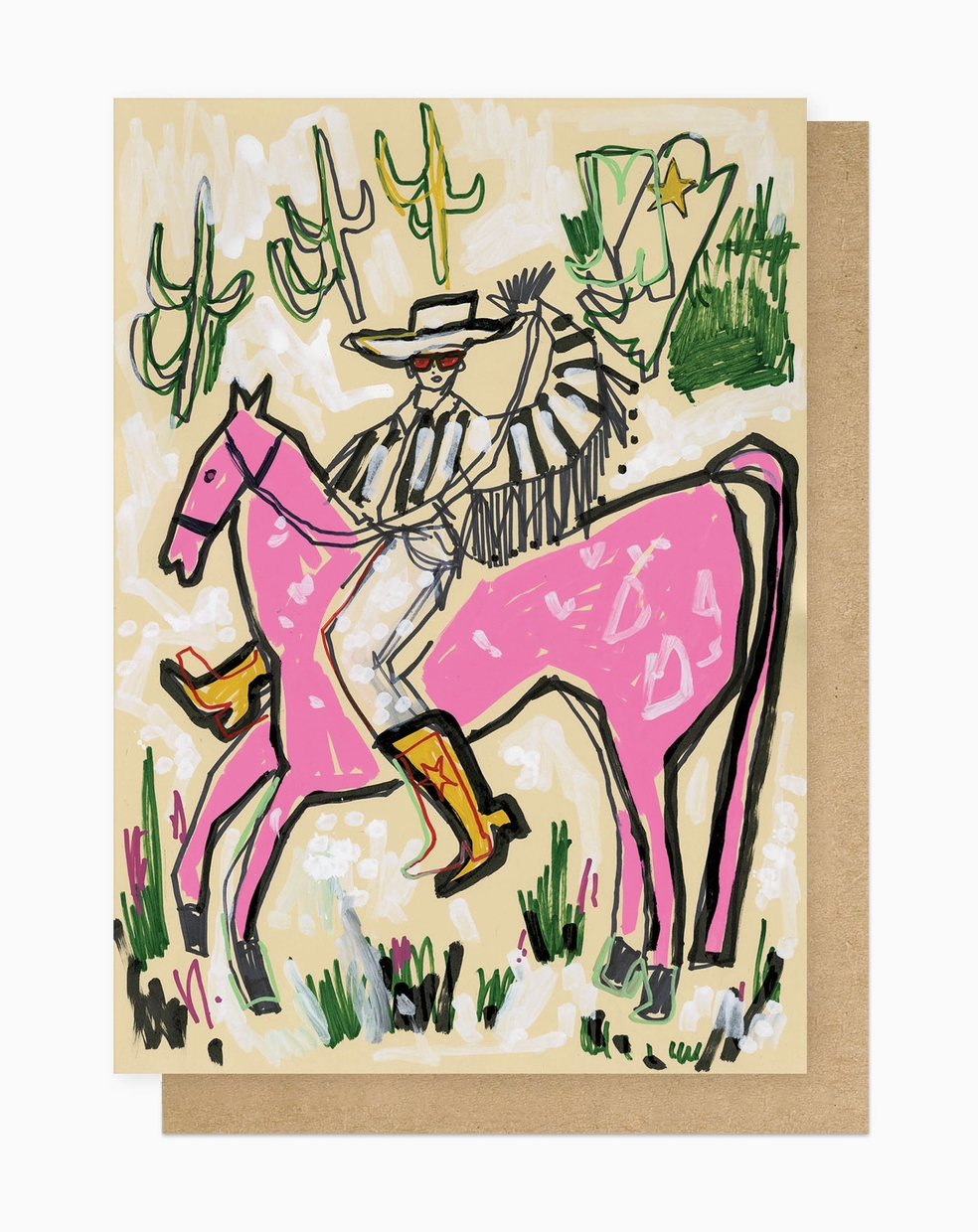 Pink Horse Cowboy Greetings Card