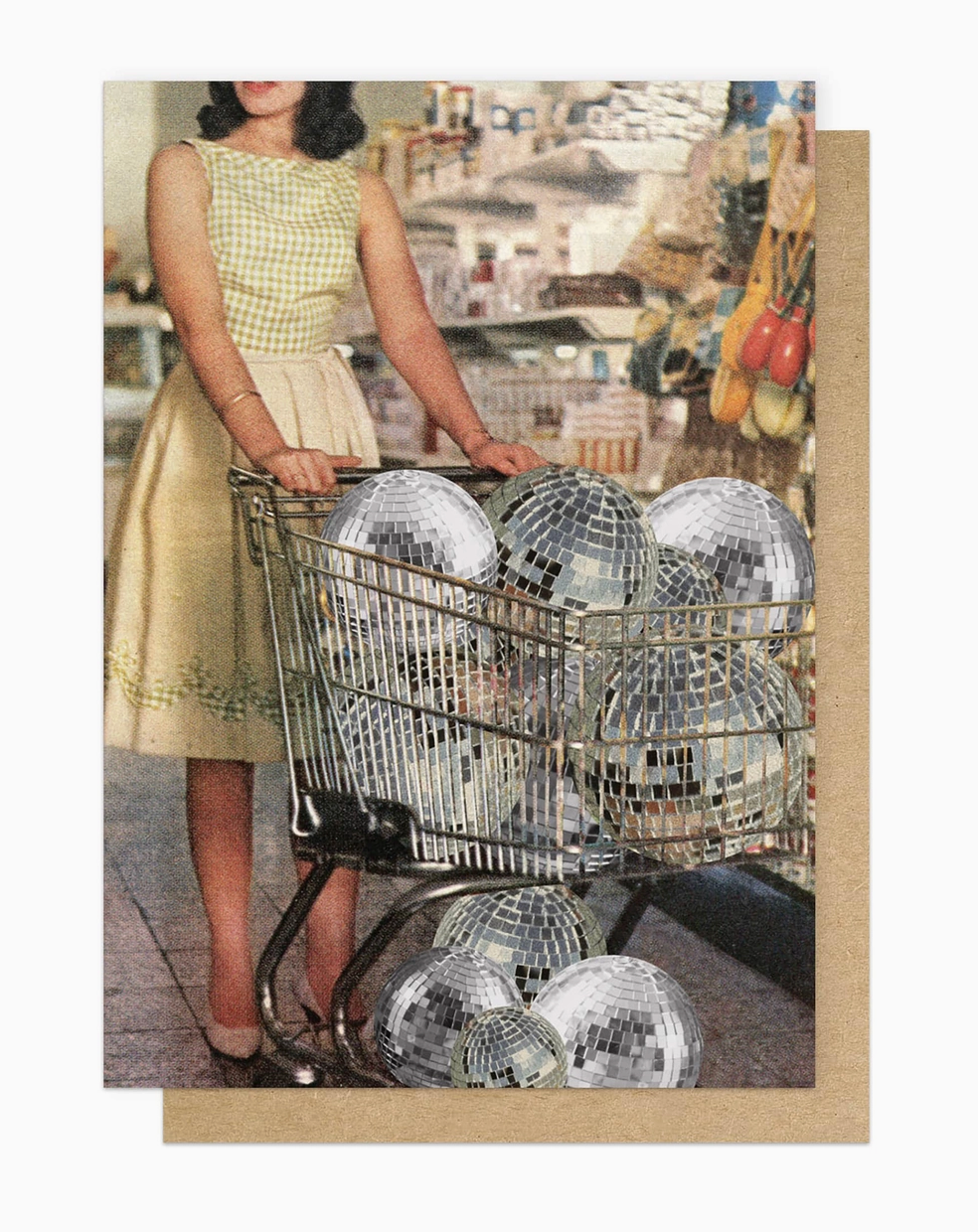 Disco Ball Supermarket Trolley Greetings Card