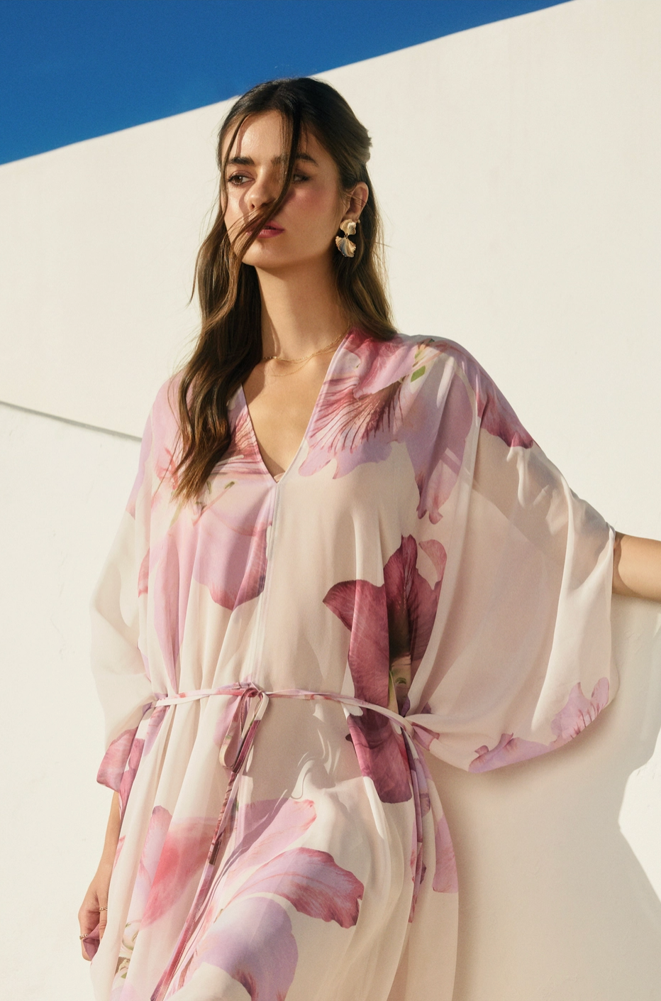 SEMA Chiffon Pink Floral Kaftan Tie Dress