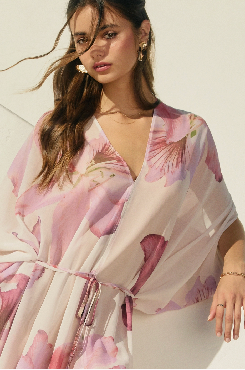 SEMA Chiffon Pink Floral Kaftan Tie Dress