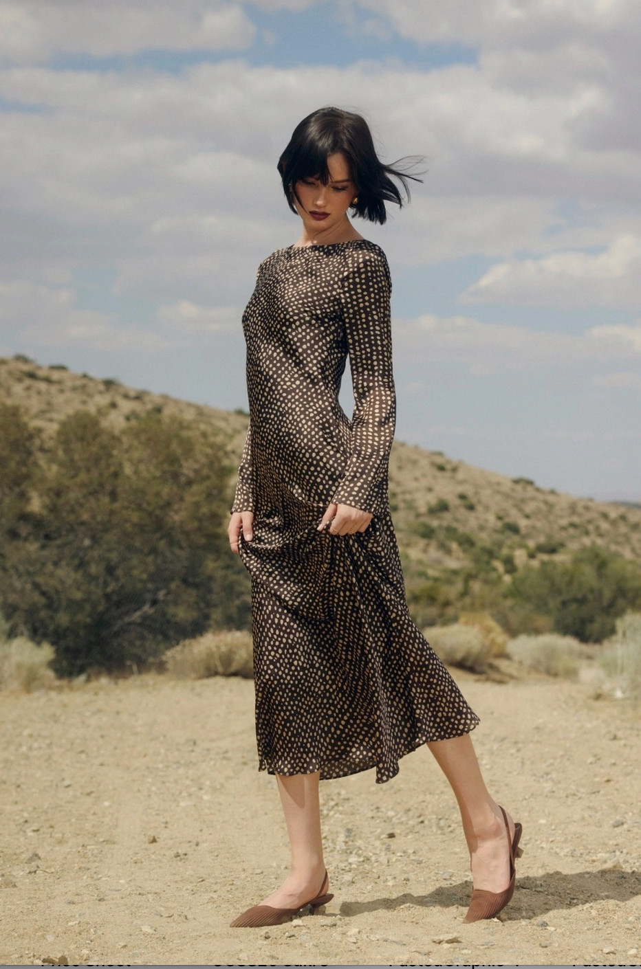 SMOKE Silky Bias Cut Polka Dot Maxi Dress