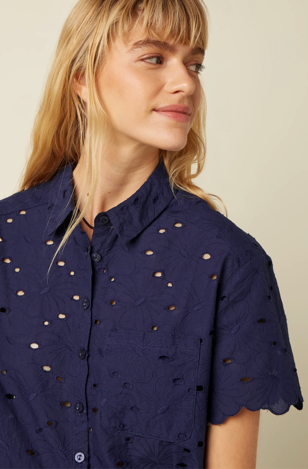King Louie Evelina Cotton Broderie Anglaise Blouse in Beacon Blue