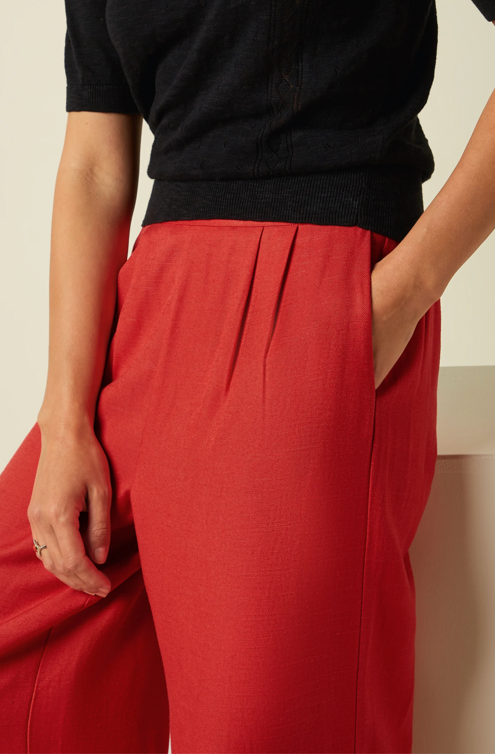 King Louie IRMA Linen Blend Trousers in Bright Cameron Red