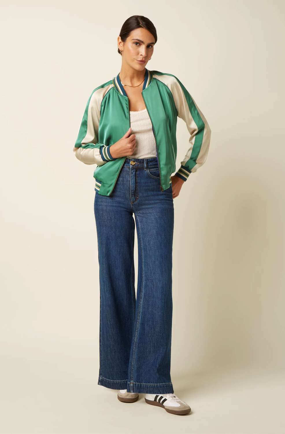 LAZOU Silky Reversible Embroidered Bomber jacket in Fir Green and Blue