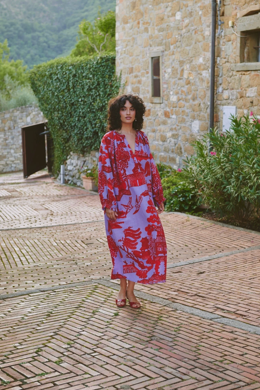 One Hundred Stars Linen Raglan Dress in Violet Giant Willow- DRGGIWVIO