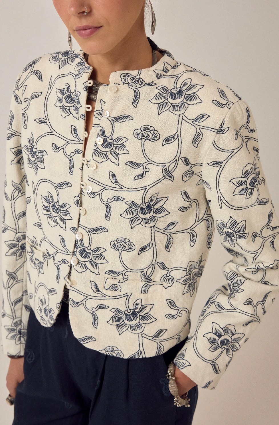 MASAKO Padded Jacket in White Fuji Sake Print