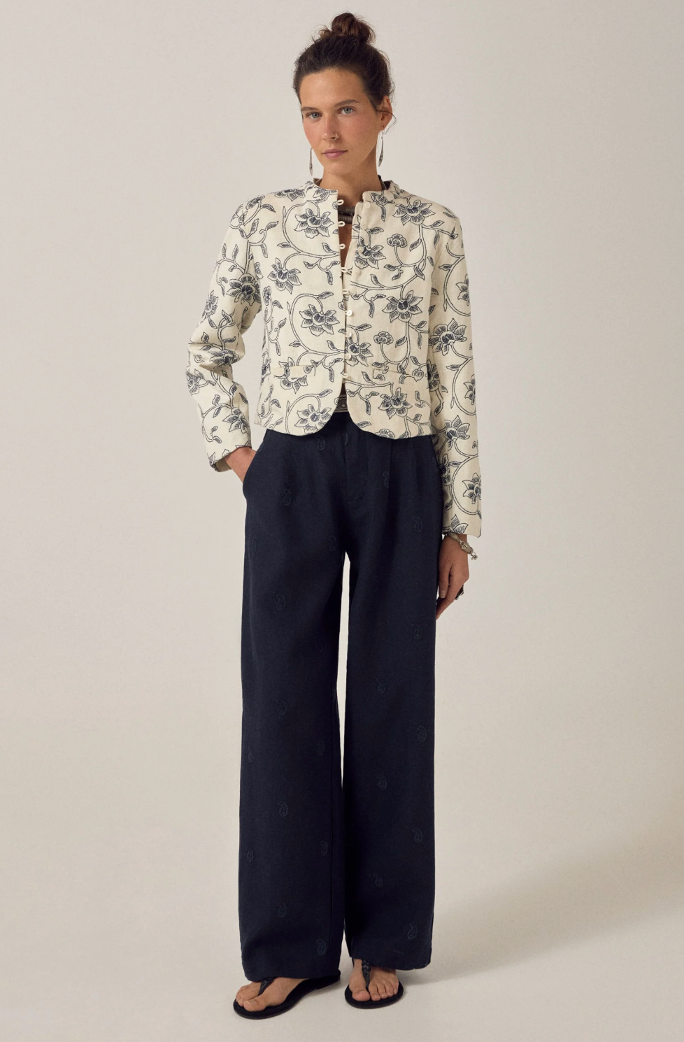 MASAKO Padded Jacket in White Fuji Sake Print