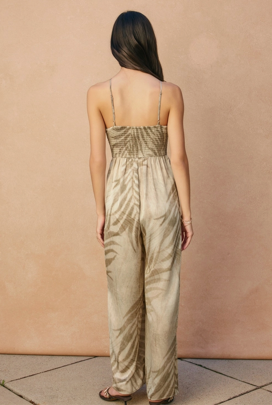 ROMANCE Braided Detail Cut Out Jumpsuit in Seafoam Tropical Print