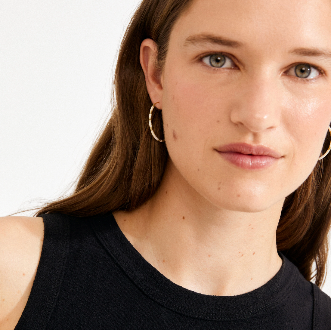 ALISON Minimalist Large Hoop Earrings with White Beads