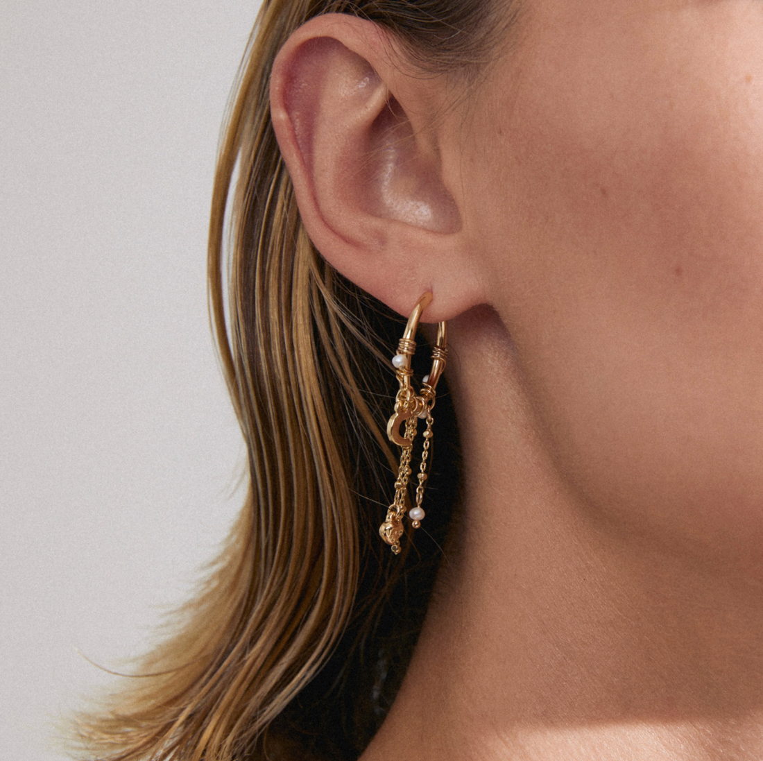 ARLET Charm Drop Hoop Earrings in Gold