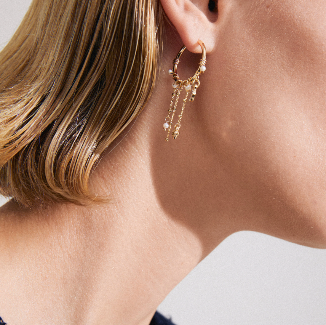 ARLET Charm Drop Hoop Earrings in Gold
