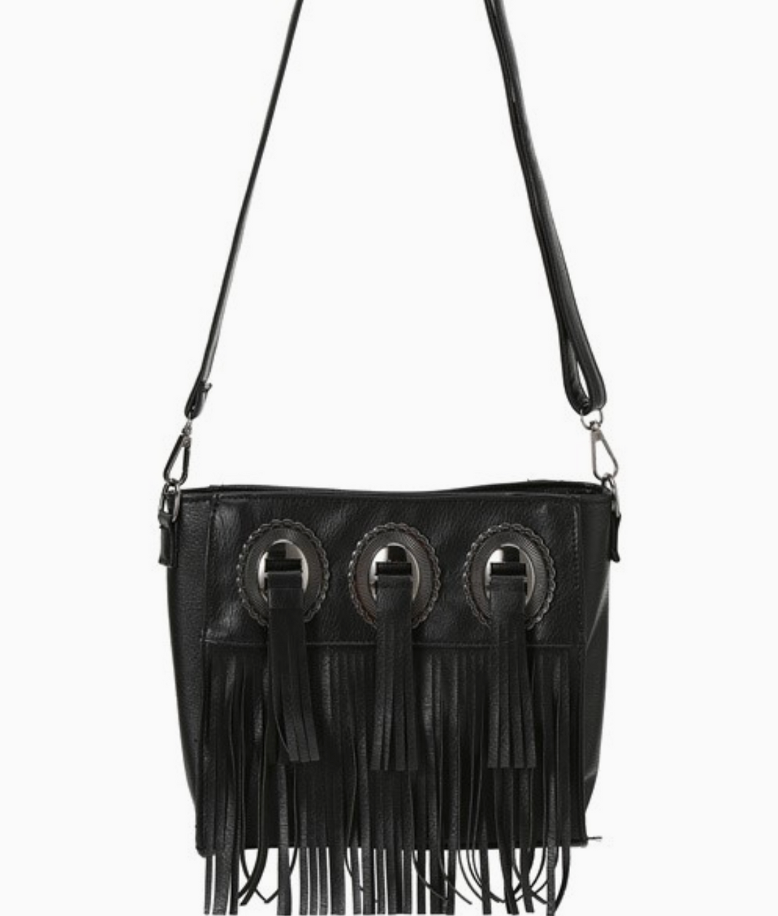 KUSH Vegan Leather Fringe Boho Bag in Black