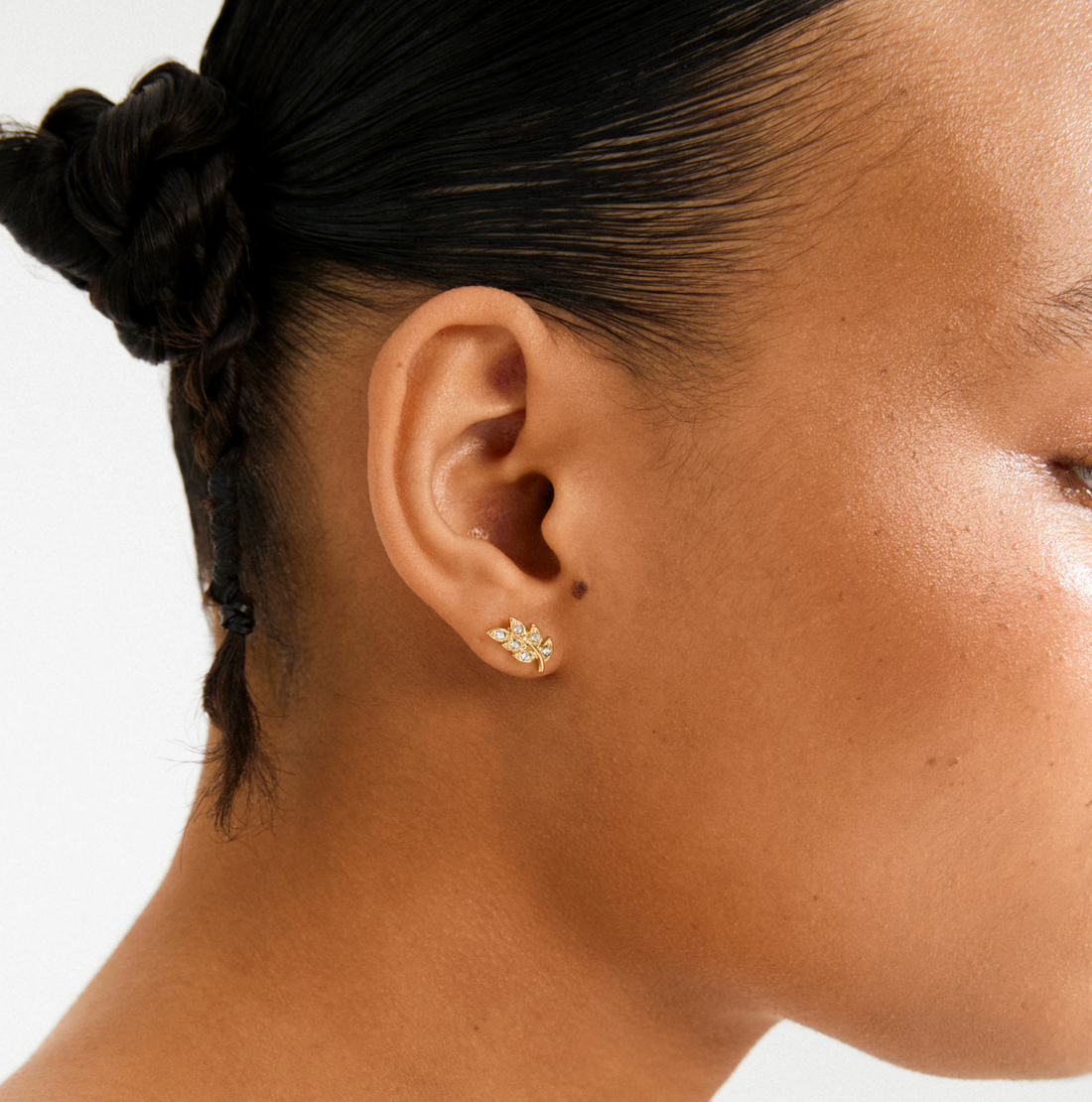 IMAGEN Gold Leaf Crystal Stud Earrings