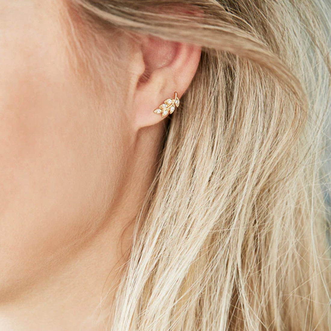 IMAGEN Gold Leaf Crystal Stud Earrings