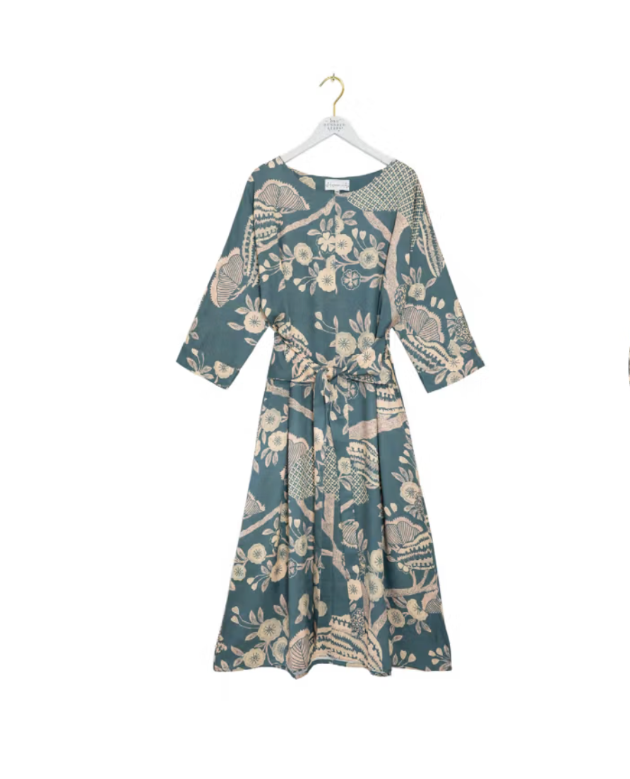 Kate Dress in Blue Rosa Print by One Hundred Stars - DRKROSBLU