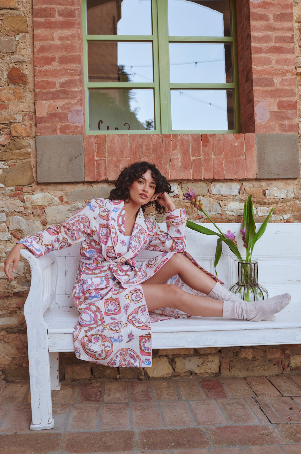 One Hundred Stars Sleeping Stars Spa Dressing Gown Kimono in Pink Afternoon Tea Print - OGWAFTPIN