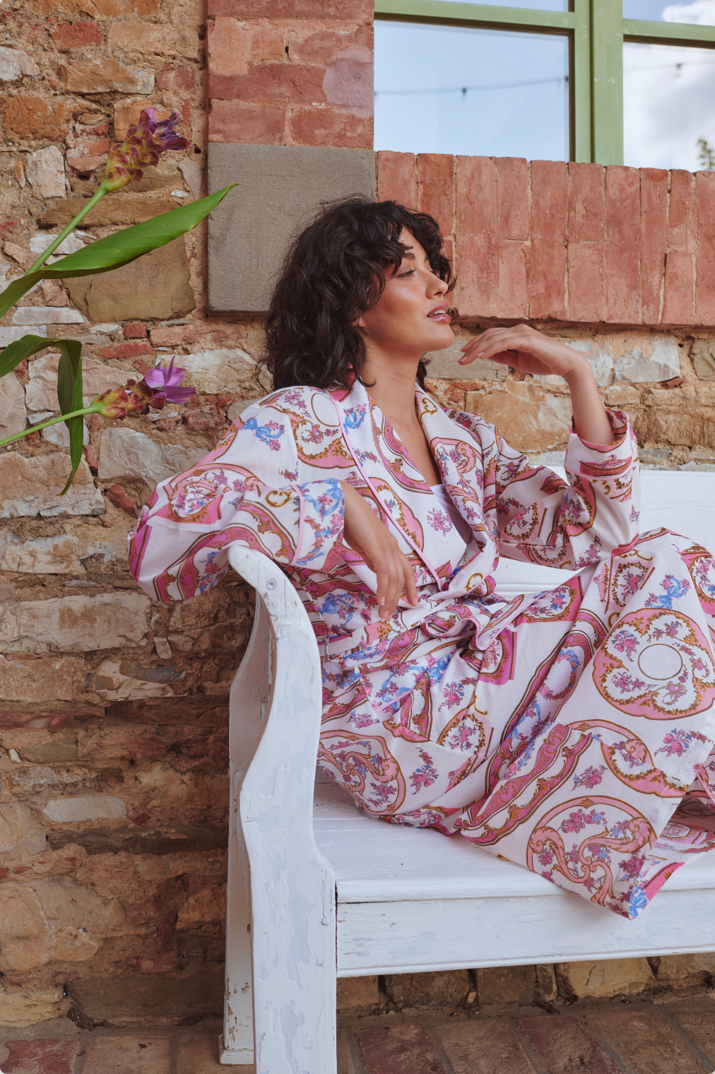 One Hundred Stars Sleeping Stars Spa Dressing Gown Kimono in Pink Afternoon Tea Print - OGWAFTPIN
