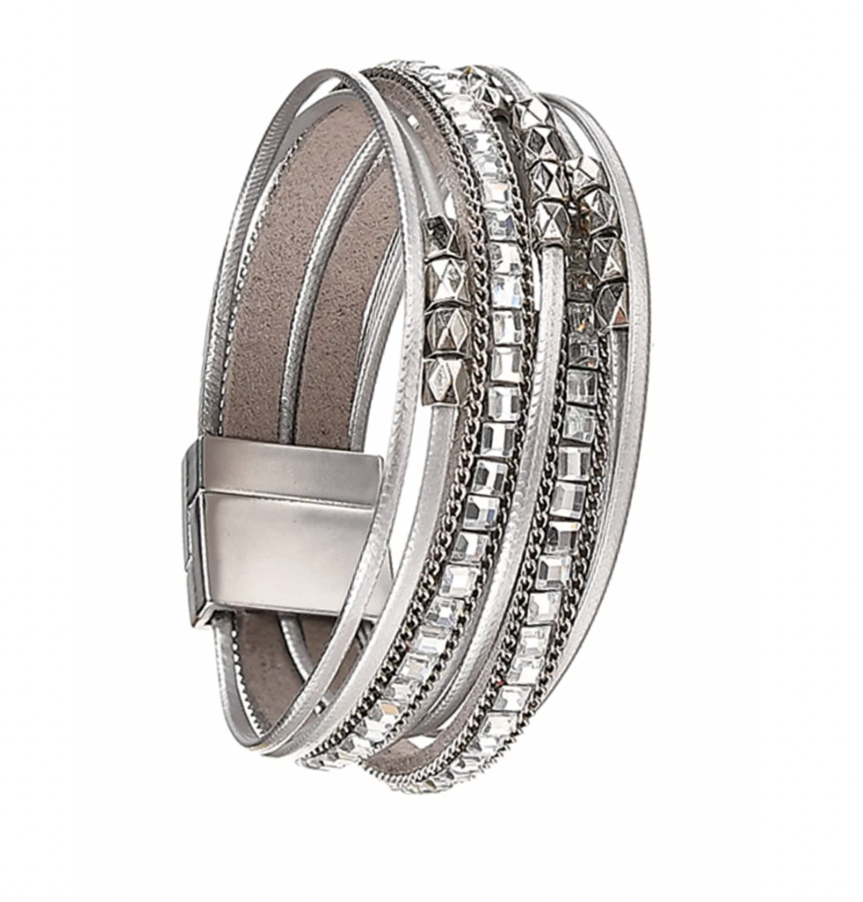 Layers and Lines Magnetic Sparkle Bracelet in Silver - AY450
