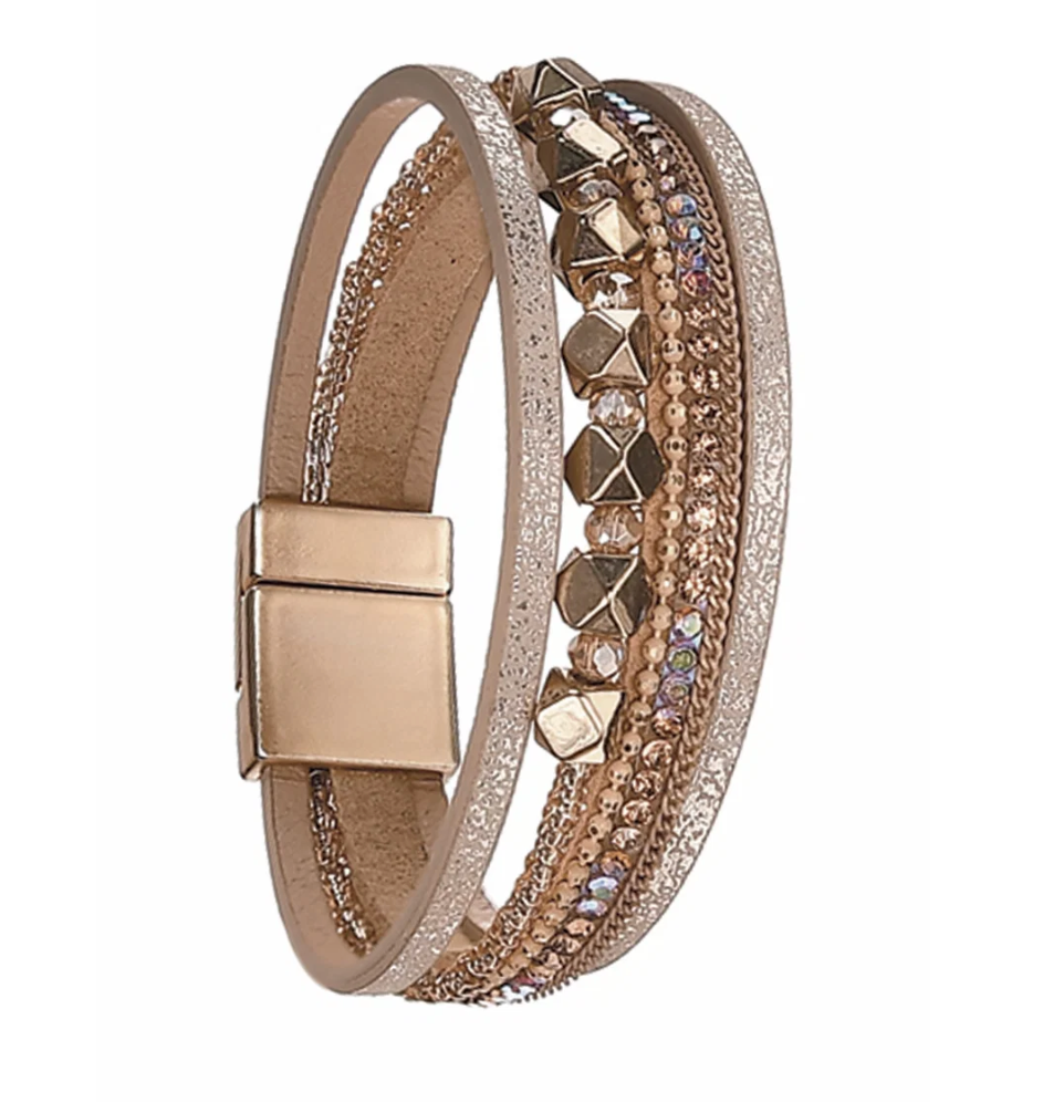 Layers and Lines Magnetic Sparkle Bracelet in Honey Gold - AY451