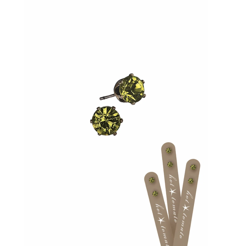 Crystal Studs in Olivine Green on Lollipop Backing Card - LG248