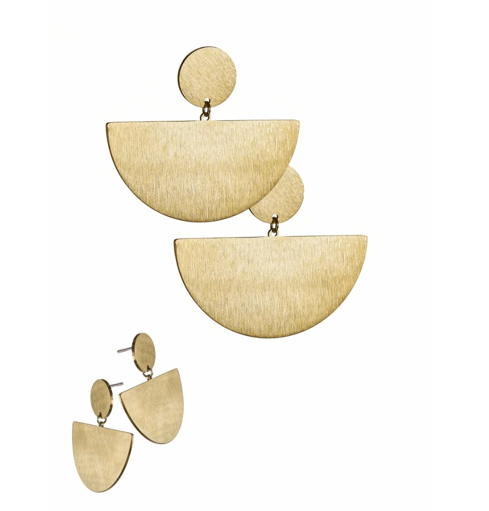 Nefertiti Fans Drop Earrings in Brushed Gold - LG283