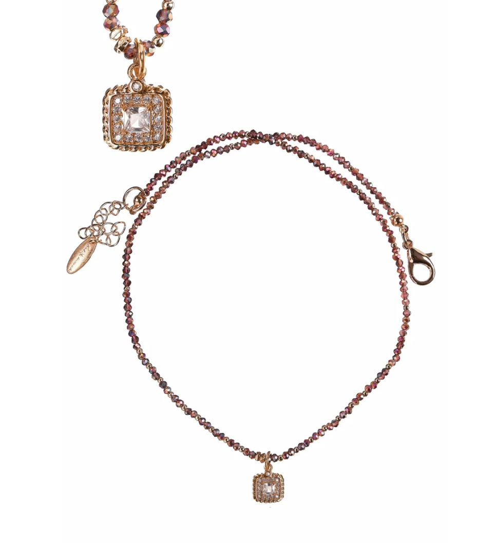 Crystal Square Pendant Drop Necklace in Aubergine - SC413