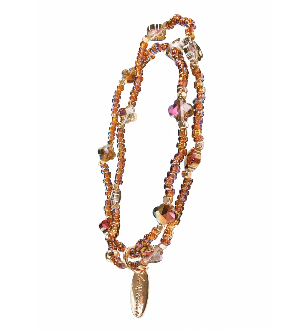 Double Up Iridescent Seed Bead Bracelet in Tobacco - SC431