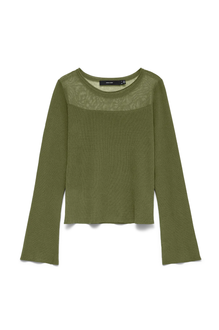 CRICKET Long Sleeve Sheer Neckline Jumper in Sphagnum Green