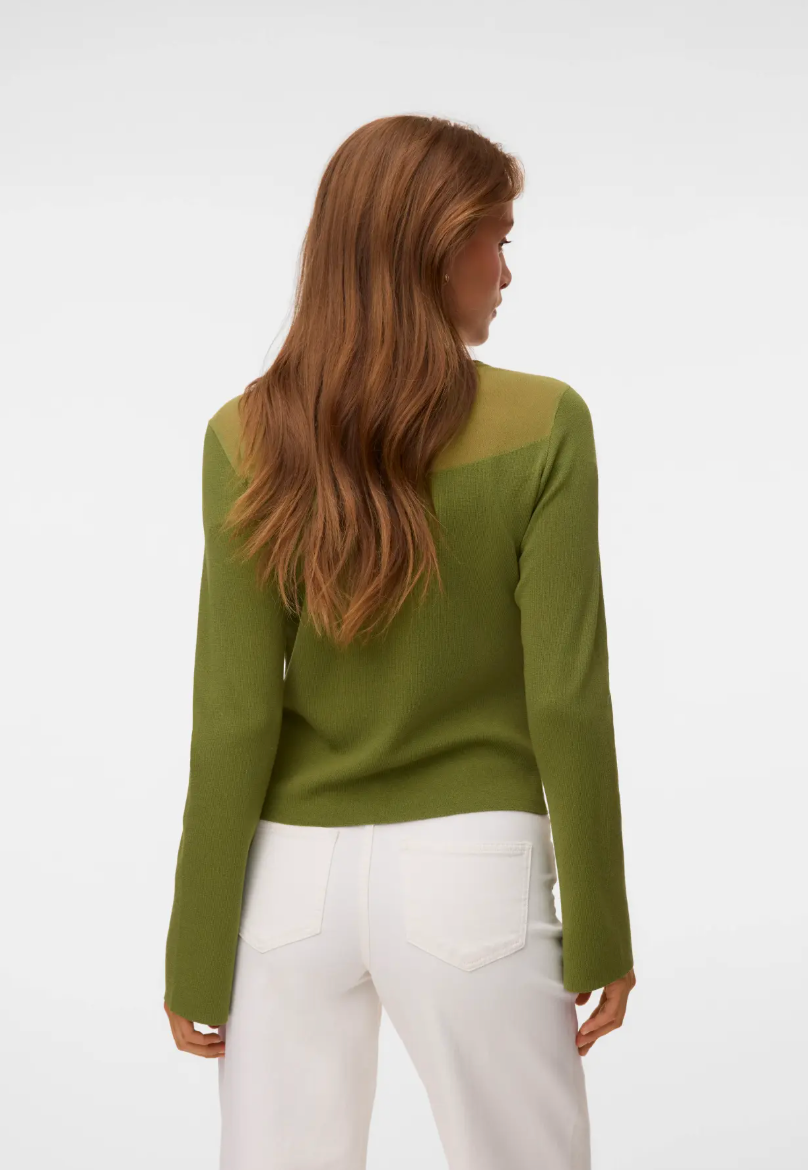 CRICKET Long Sleeve Sheer Neckline Jumper in Sphagnum Green