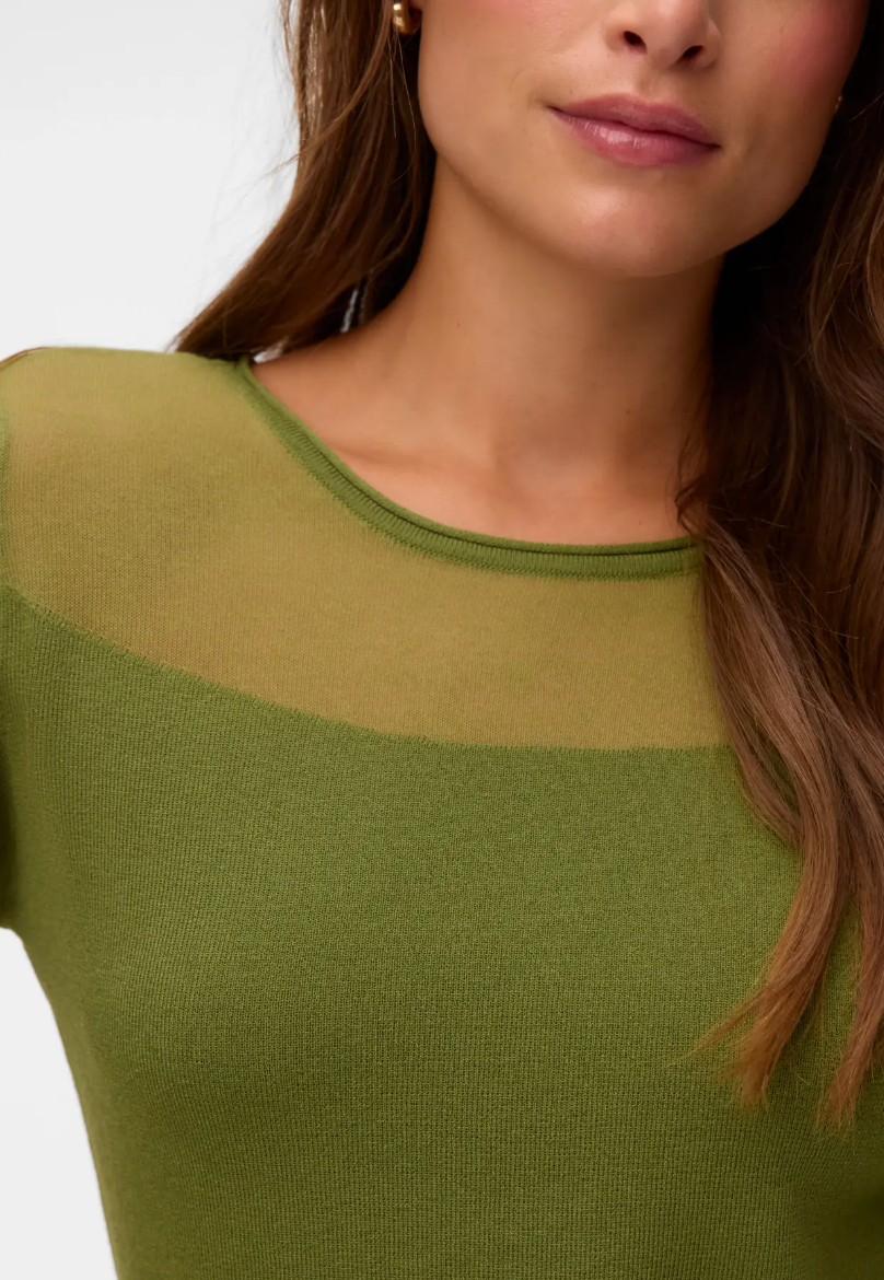 CRICKET Long Sleeve Sheer Neckline Jumper in Sphagnum Green