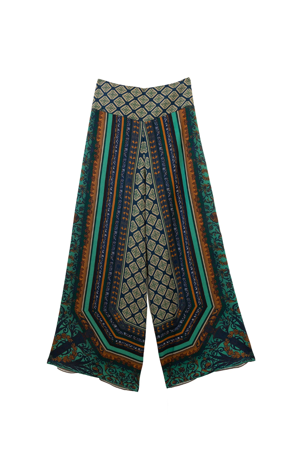 Tencel Palazzo Trousers in Emerald Amulet Print by One Hundred Stars