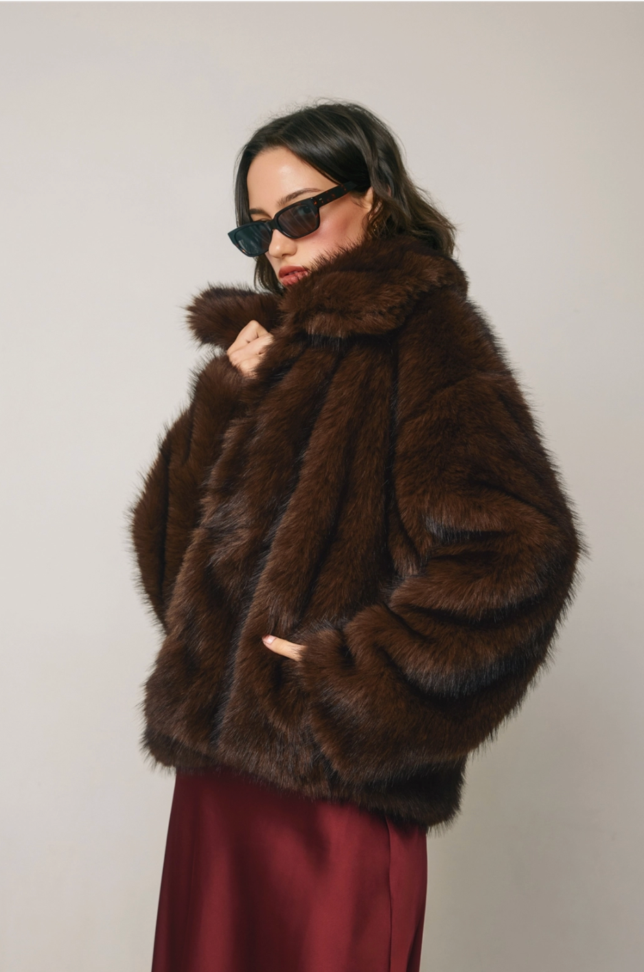 SADE Faux Fur Jacket in Chocolate Brown