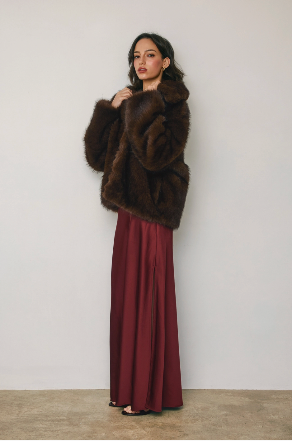 SADE Faux Fur Jacket in Chocolate Brown