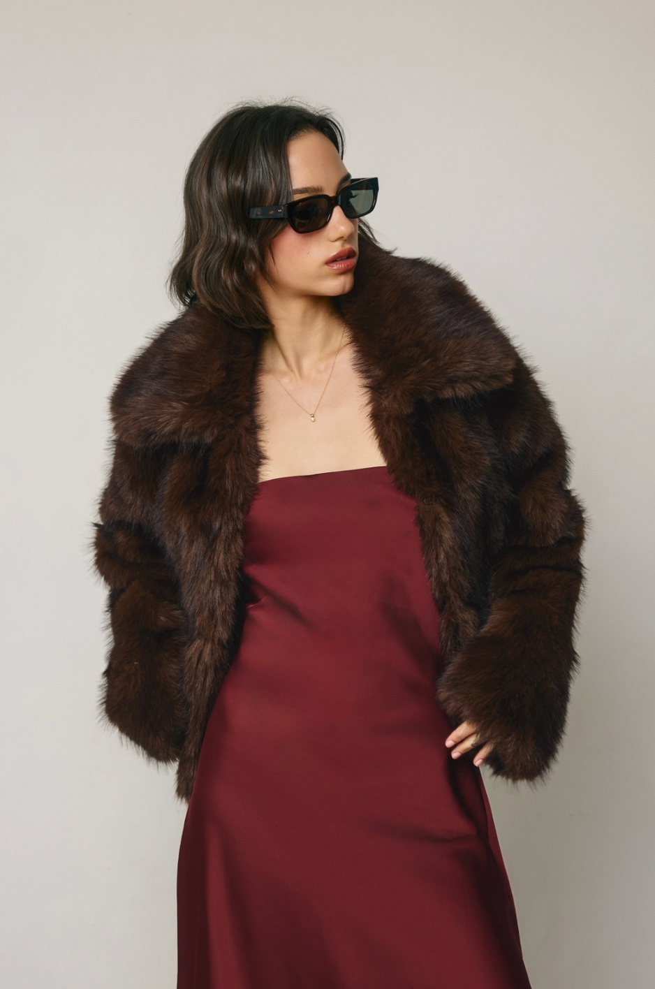 SADE Faux Fur Jacket in Chocolate Brown