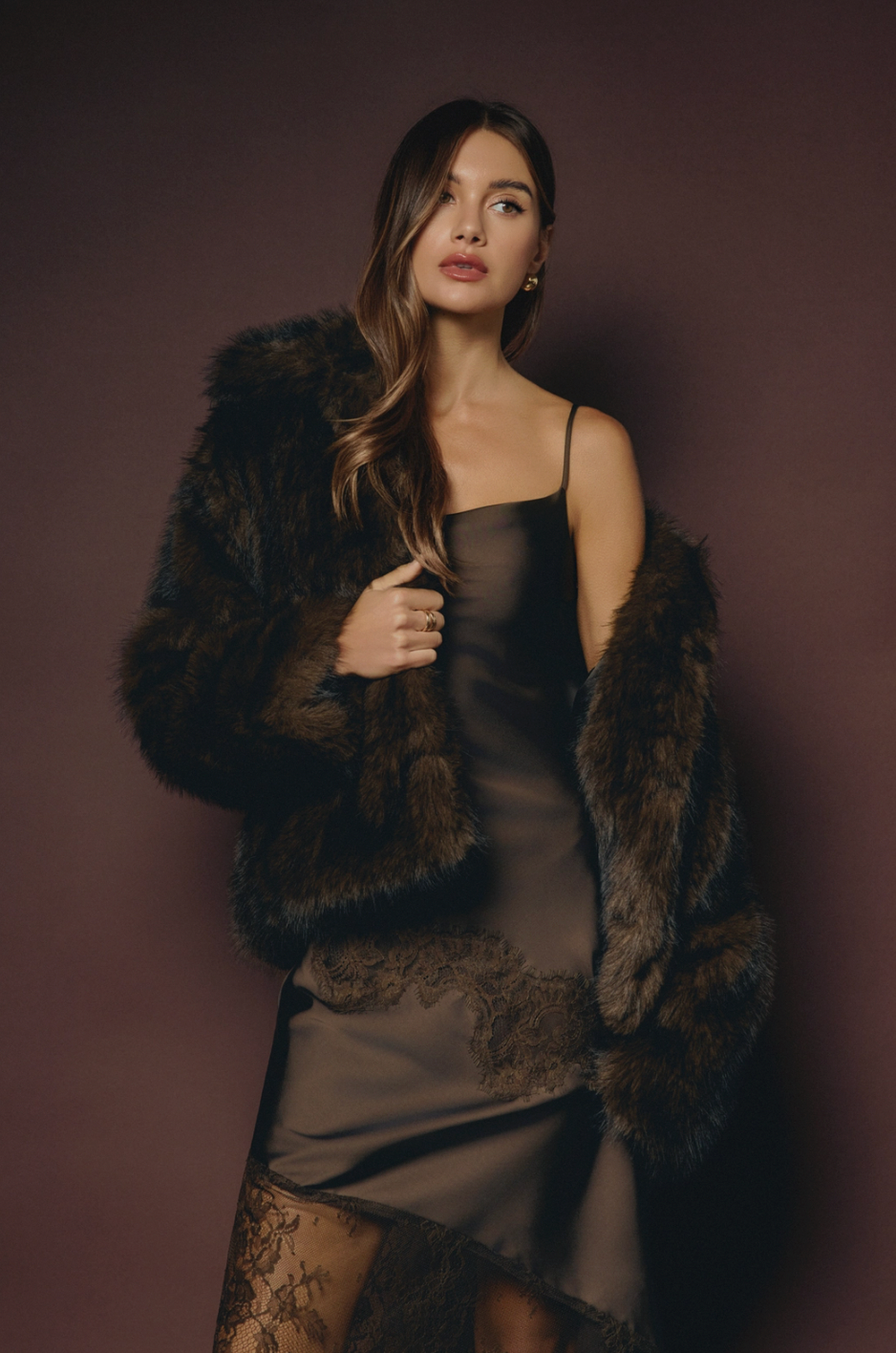 SADE Faux Fur Jacket in Chocolate Brown